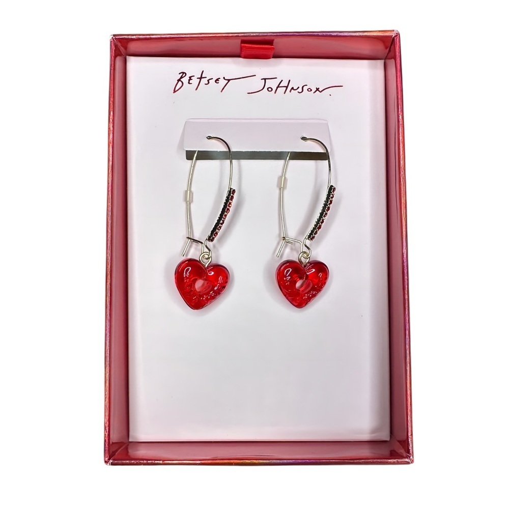 Betsey Johnson Red Heart Candy Earrings with Gold Detail - Picture 2 of 3